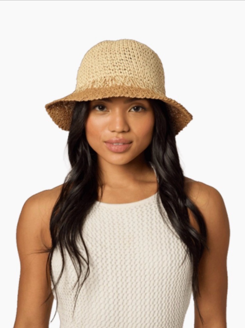 Eugenia Kim Two-Tone Paper Straw Bucket Hat in Beige and Tan